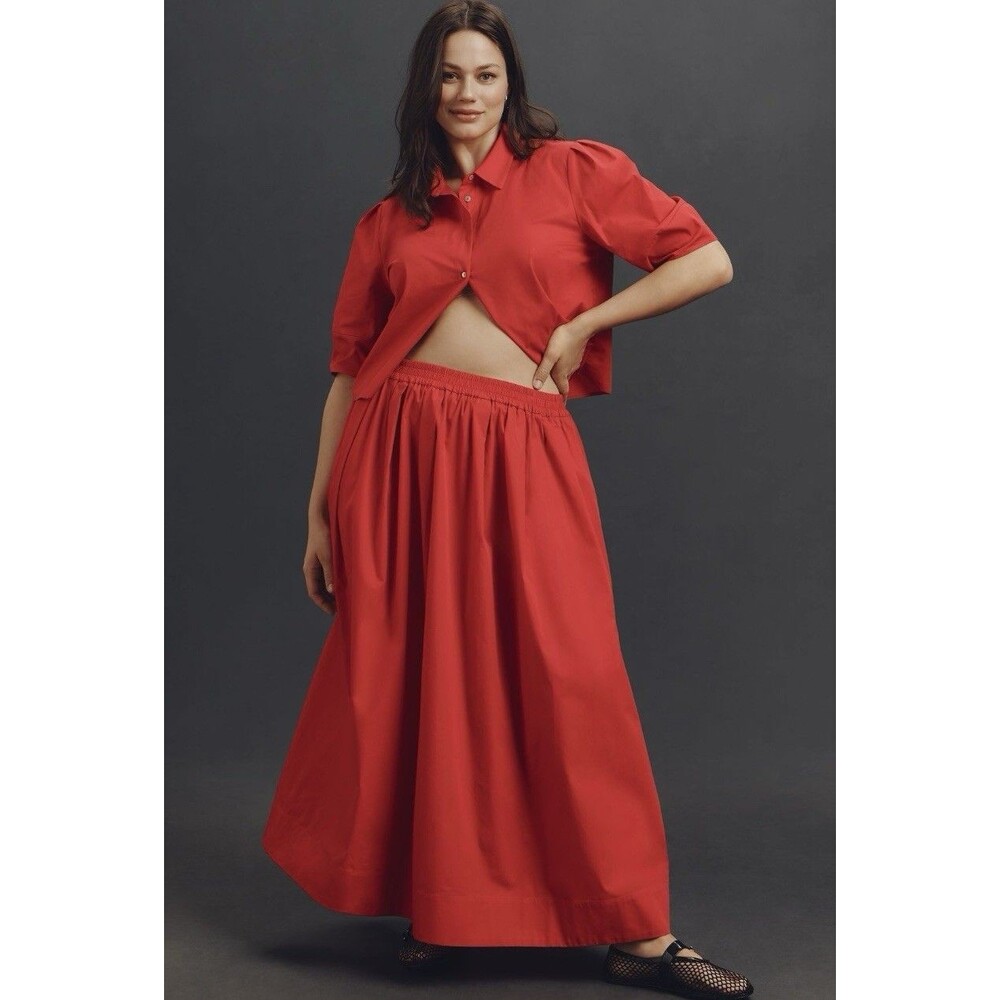 Anthropologie Maeve Pull-On Circle Skirt Sz Lg Red